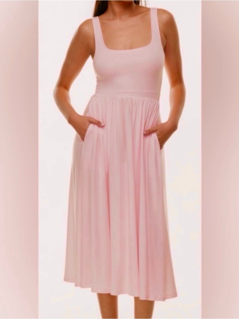 Wilfred Soft Pink Tank Midi Market Dress with Pockets